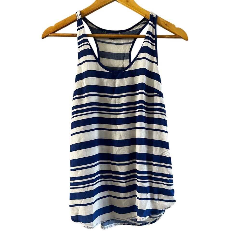 Women's SZ Small "Alec & Kris" White/Navy Stripped Tank (Rayon) Nautical GUC